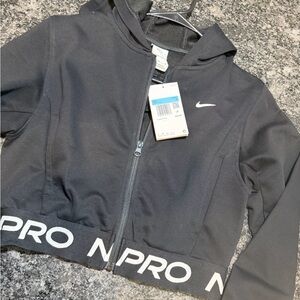 Nike Black Kids Zip-Up Hooded Crop Jacket with White Swoosh